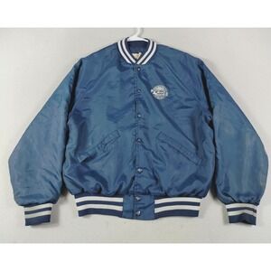 Vintage King Louie Jacket Mens Medium Blue Levitz Satin Varsity Bomber Made USA